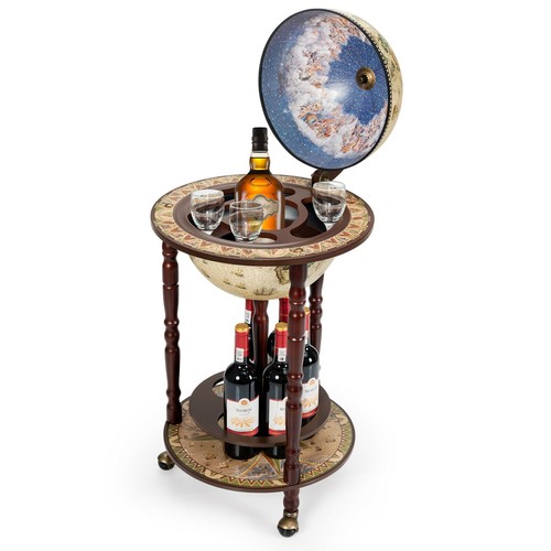 Wood globe wine bar stand - 17",