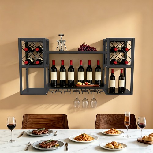 Black wall mounted wine - black,