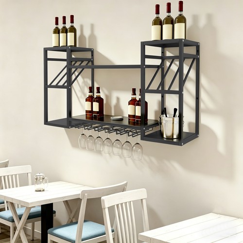Black wall mounted wine rack - black,